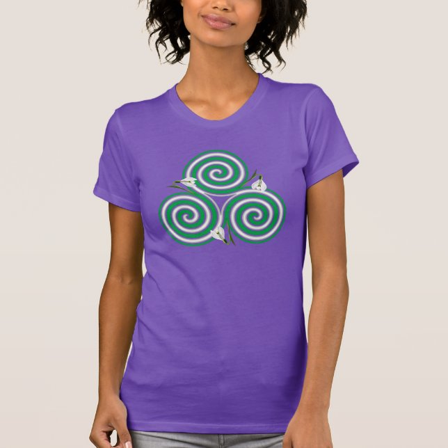 T-shirt Triskee imbolc blanc et vert avec snowdrops (Devant)