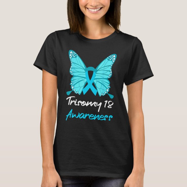 T-shirt Trisomie 18 Sensibilisation Papillon Support Bleu  (Devant)