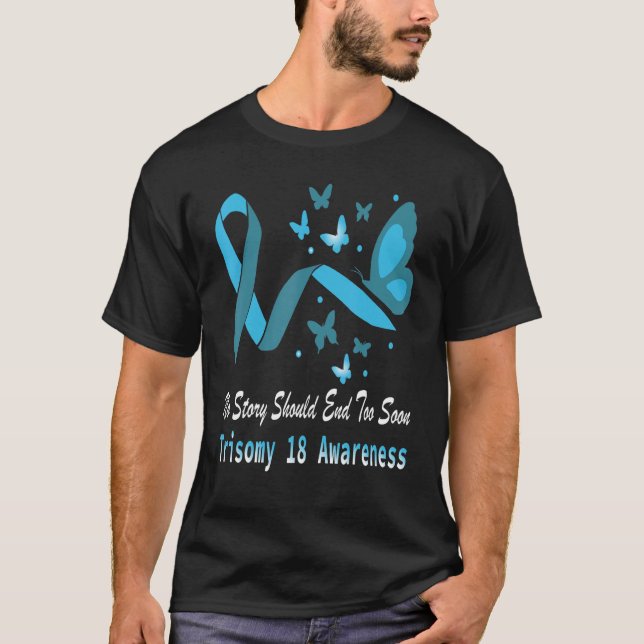 T-shirt Trisomy 18 Awareness Butterfly Support Light Blue  (Devant)