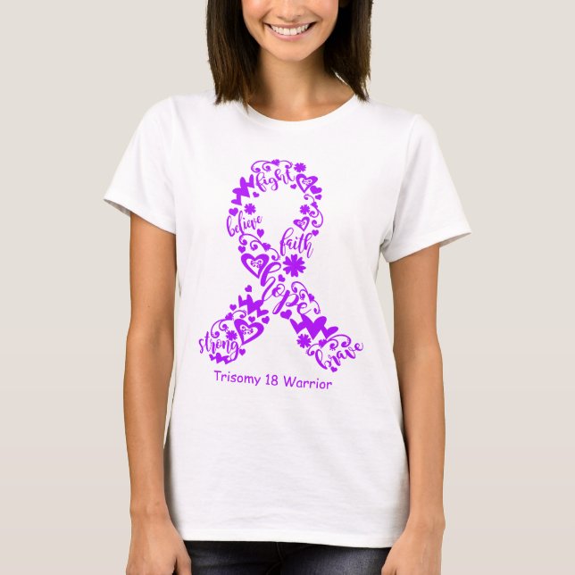 T-shirt Trisomy 18 Sensibilisation Ribbon Support Cadeaux (Devant)