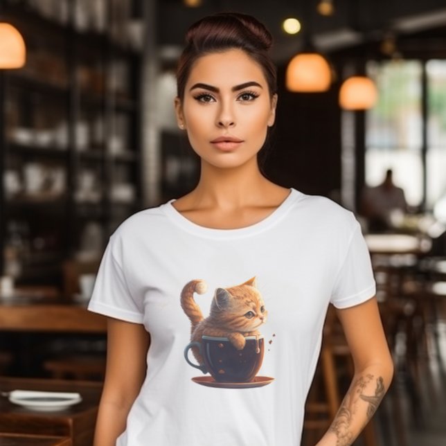 T-shirt Triste Tabby Cat Orange en Coffee Cup Graphic (Créateur téléchargé)