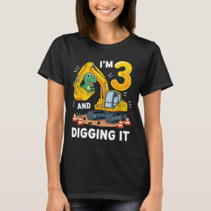 T-shirt Trois 3 ans 3e anniversaire construction dinosaure