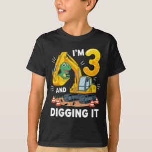 T-shirt Trois 3 ans 3e anniversaire construction dinosaure