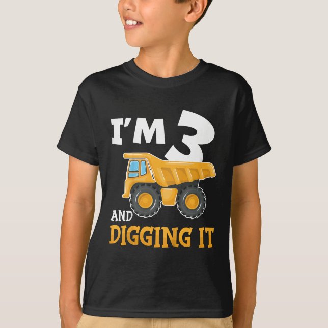 T-shirt Trois 3ans 3e anniversaire Construction Boy 3 ans  (Devant)