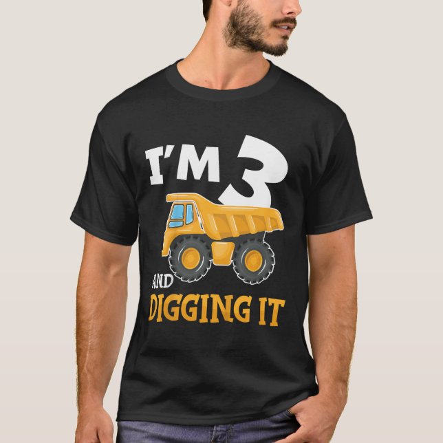 T-shirt Trois 3ans 3e anniversaire Construction Boy 3 ans  (Devant)