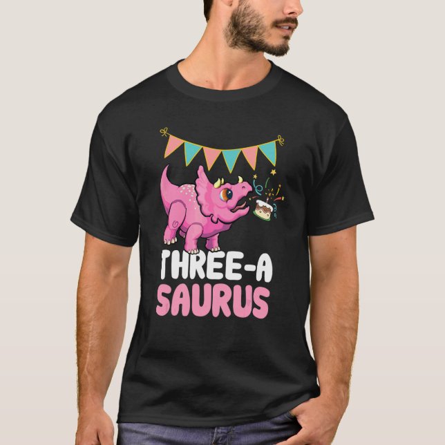 T-shirt Trois A Saurus Dinosaur Cute Kiddo Tricératops (Devant)