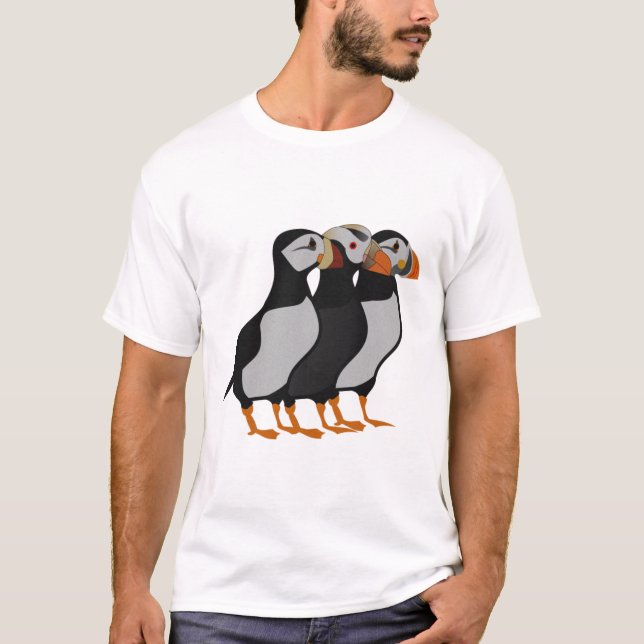 T-shirt Trois adorables Puffin debout ensemble Carton (Devant)