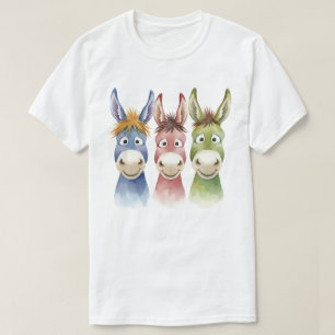 T-shirt Trois Ânes de Dessin Animé Colorés dans un Style A