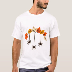 T-shirt Trois araignées pendues et arc de feuilles d'autom