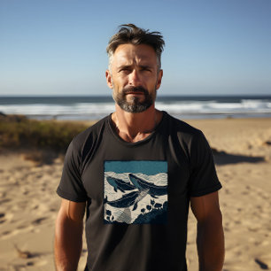 T-shirt Trois Baleines Bleues, Gras Imprimer Noir Homme