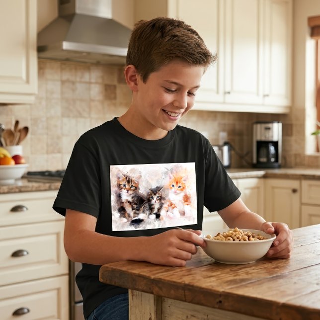 T-shirt Trois beaux et mignons chatons aquarelle (Three beautiful and cute kittens watercolor. Boy Basic Black T-Shirt)