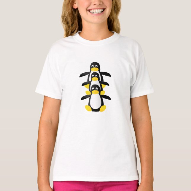T-shirt Trois Bébés Penguins Dans Une Rangée (Devant)
