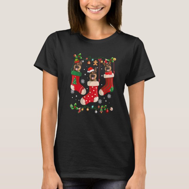 T-shirt Trois berger allemand en choeur Noël Père Noël X m (Devant)