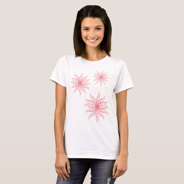 T-Shirt - Trois Blossoms Rouges Dainty (Devant entier)