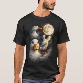 T-shirt Trois canards blancs sous la pleine lune, art faun