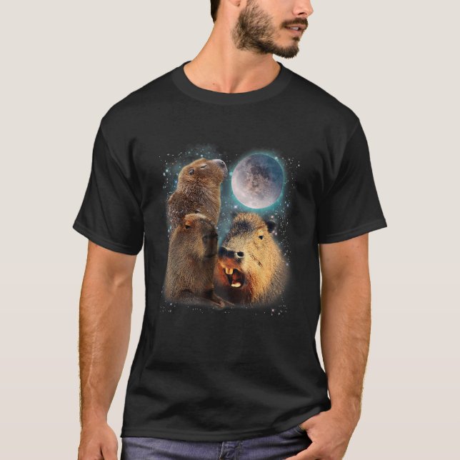 T-shirt Trois Capybaras et la lune amusant Capybara Humour (Devant)