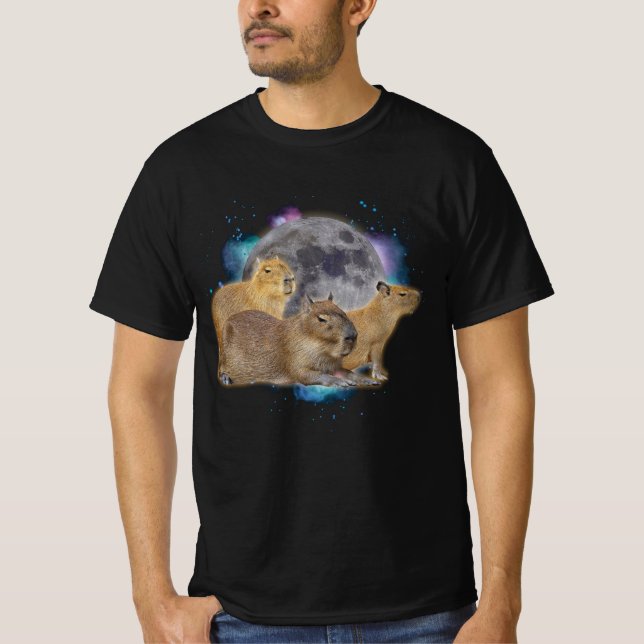 T-shirt Trois Capybaras Lune Drôle Mème Capybara Mystique (Devant)