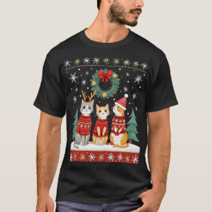 T-shirt Trois Chat Drôle De Noël Chat Moche Xmas Sweater M
