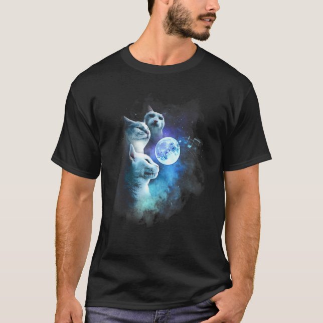 T-shirt Trois Chat Lune 3 Loups Mignon Chat  Chat (Devant)