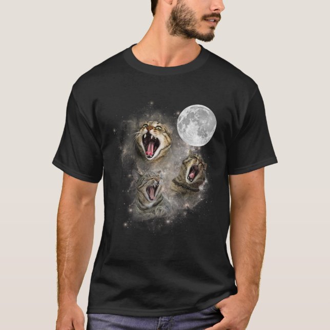 T-shirt Trois Chat Meow Moon drôle Mème bizarre maudit Mat (Devant)