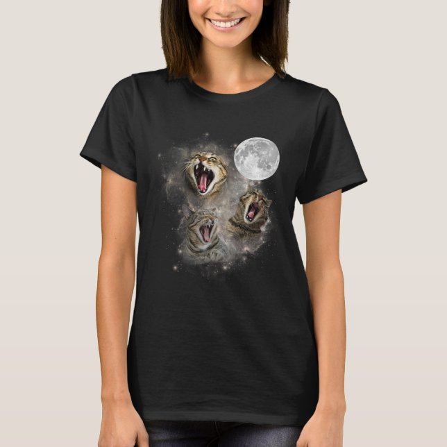 T-shirt Trois Chat Meow Moon drôle Mème bizarre maudit Mat (Devant)