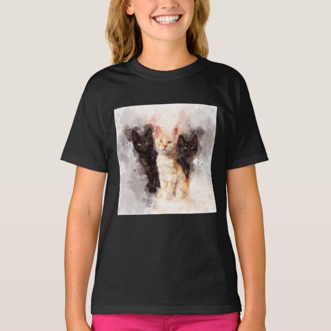 T-shirt Trois chatons mignonnes et belle aquarelle (Devant)