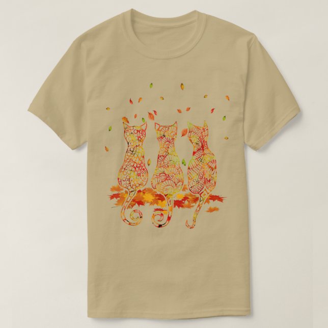 T-shirt Trois chats Bonjour Automne Feuilles d'automne (Design devant)