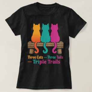 T-shirt Trois chats clôture queues colorées Art