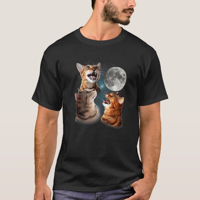 T-shirt Trois chats Moon Cute Kitten Graphic Retro (Devant)