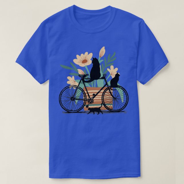 T-shirt Trois Chats Noirs, un Vélo et un Pot aux Fleurs (Design devant)