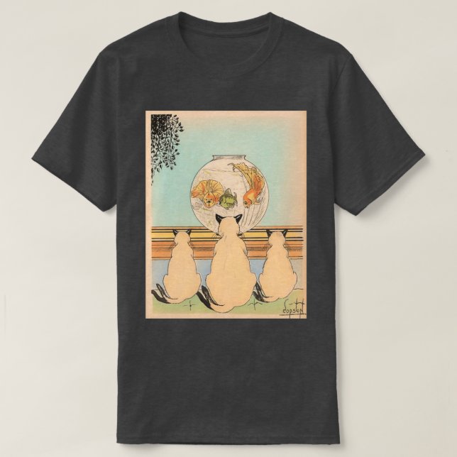 T-shirt Trois chats regardant des poissons dans un aquariu (Design devant)