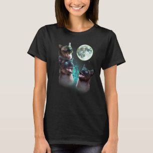 T-shirt Trois Chats Siamais Coulent Sur La Lune Drôle Hall