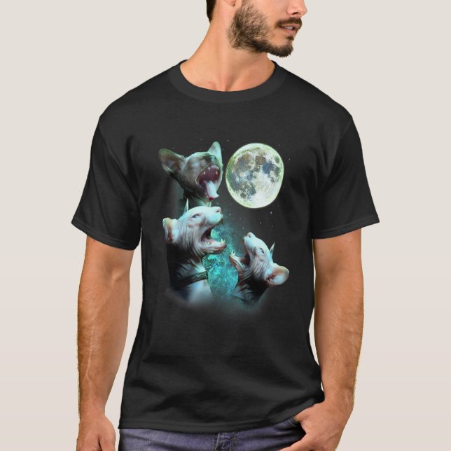T-shirt Trois Chats Sphynx Sans Cheveux À La Lune 3 Wolfs  (Devant)
