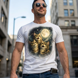 T-shirt Trois chats tigrés hurlant à la pleine lune Hommes