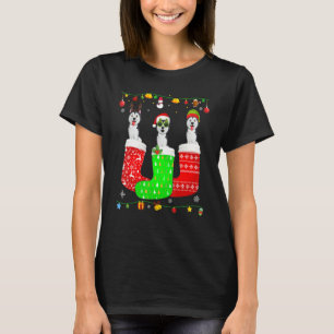 T-shirt Trois Chien Sibérie Husky Dans Chaussettes De Noël