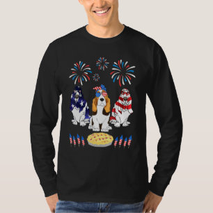 T-shirt Trois Chiens Basset Hound Dansez-nous Drapeau Chên