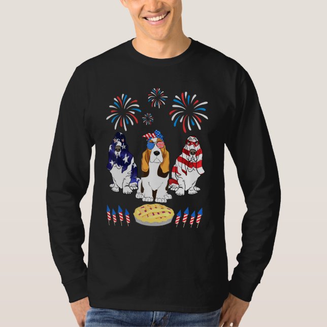 T-shirt Trois Chiens Basset Hound Dansez-nous Drapeau Chên (Devant)