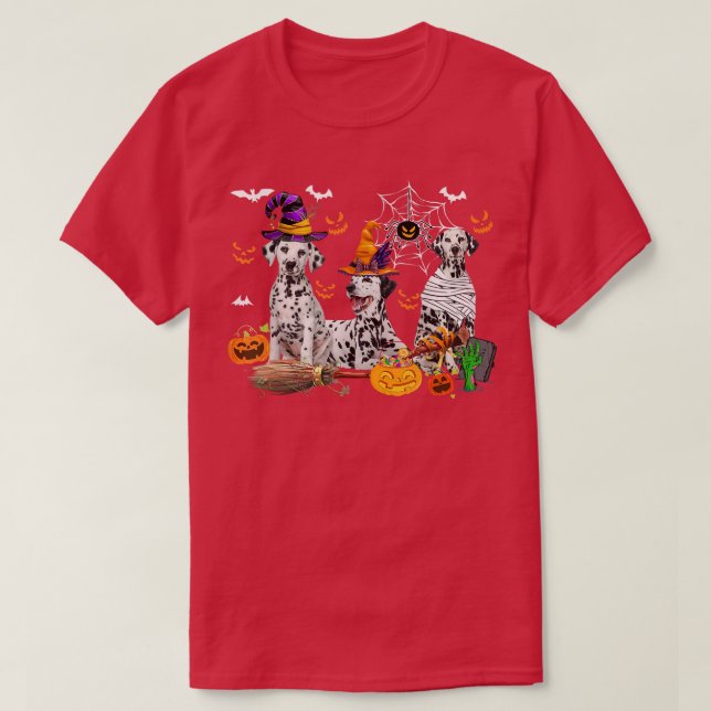 T-shirt Trois Chiens Dalmatiens Sorcière Halloween maman e (Design devant)