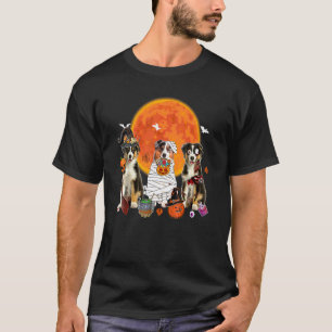 T-shirt Trois chiens de berger australiens Halloween Sorci