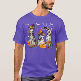 T-shirt Trois Chiens Husky Sorcière Halloween maman Pumpk