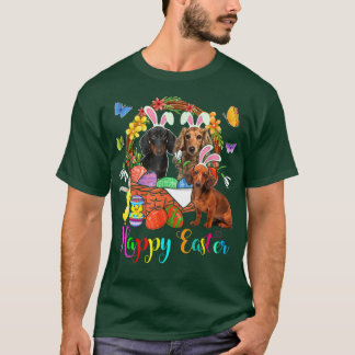 T-shirt Trois Chiens Lapins Dachshund Dans Le Panier Oeufs