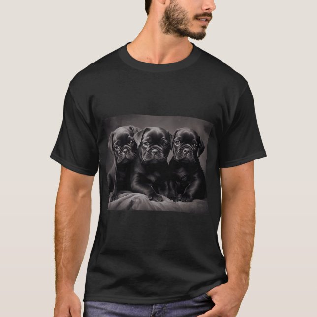 T-shirt Trois chiots Pug noirs (Devant)