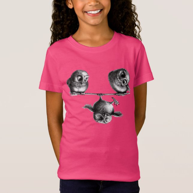 T-Shirt Trois chouettes et chouettes amusantes - liberté e (Devant)