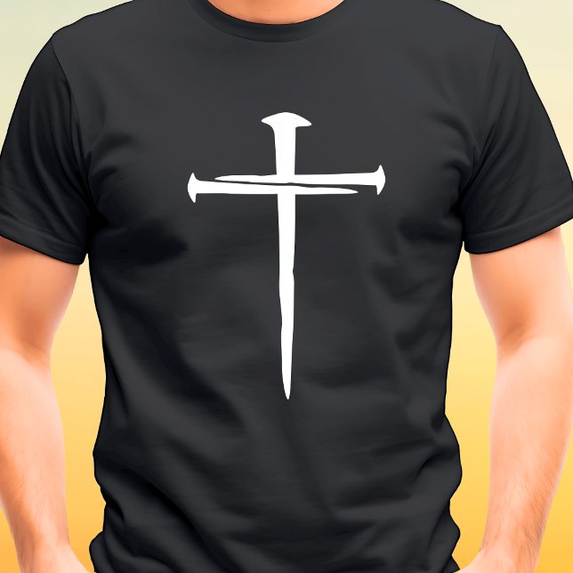 T-shirt Trois Clous Rugged Croix Blanche Chrétienne (Three Nails Rugged White Cross Christian T-Shirt)