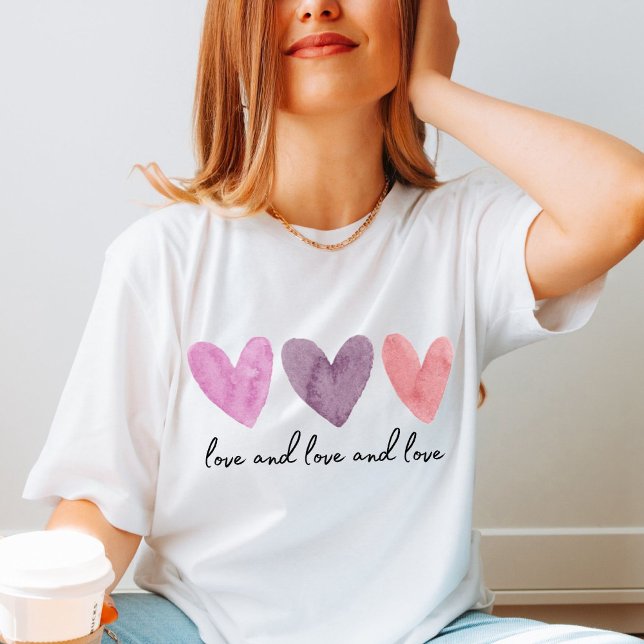 T-shirt Trois Coeurs aquarelle avec texte personnalisable (Créateur téléchargé)