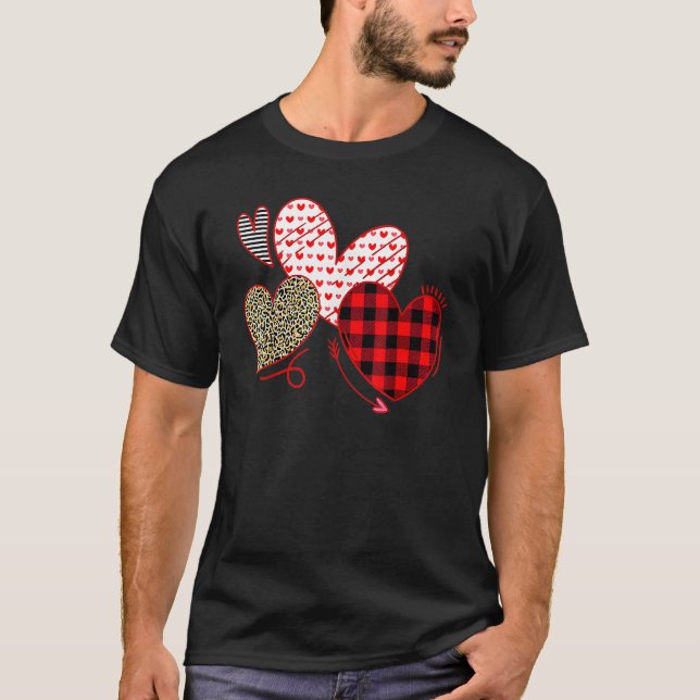 T-shirt Trois Coeurs Leopard Buffalo Plaid Pour Femmes Val (Devant)