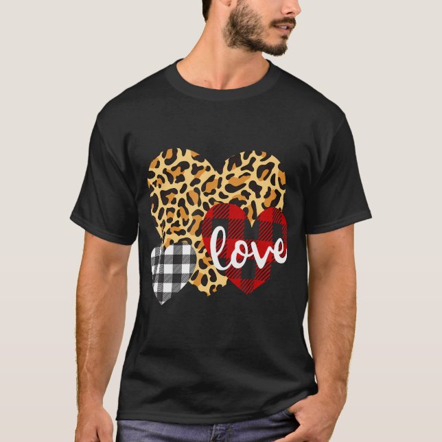 T-shirt Trois Coeurs Leopard Buffalo Plaid Pour Femmes Val (Devant)