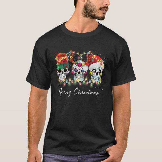 T-shirt Trois crâne de sucre lumières de Noël Reindeer Pèr (Devant)
