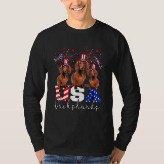 T-shirt Trois dachshunds Usa Chien Portant Chapeau Drapeau