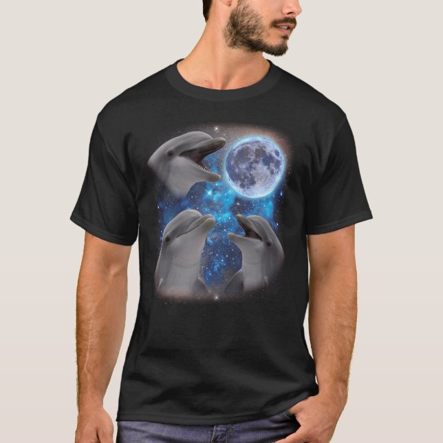T-shirt Trois Dauphins hurlant Sur La Lune Mème Étrange (Devant)